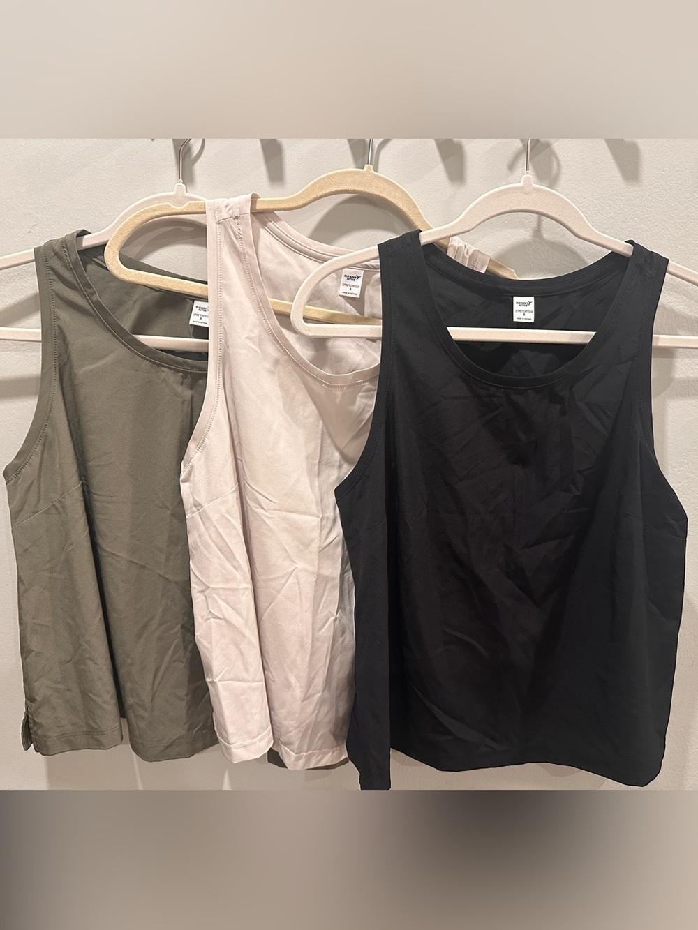 Everyday Sleeveless Tank Top — Lot of THREE: Black, Light Beige, Olive